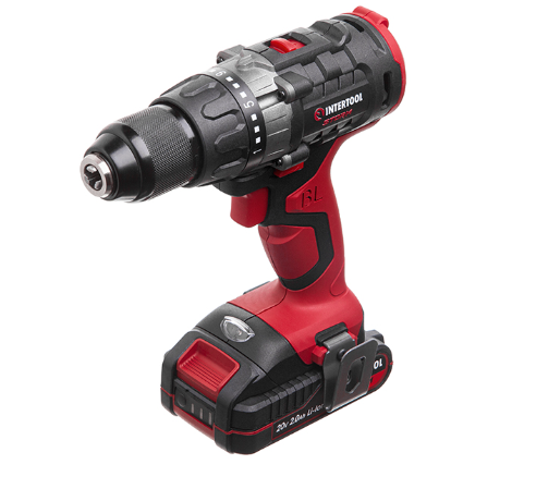 INTERTOOL WT-0331 Дриль-шурупокрут акумуляторний з безщітковим двигуном 20 В, 50 Nm, 0-400/0-1500 об/хв, 1,5-13 мм, літій-іон, 2x2.0 Ач, ЗП, кейс